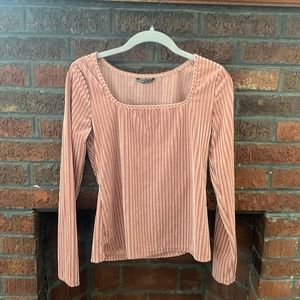 Mauve pink velvet stripped long sleeve shirt size medium